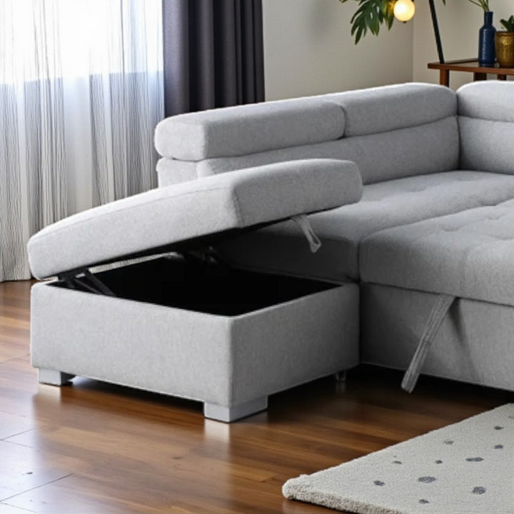 Skyvista Sectional Sofa Bed in Fabric Upholstery - Grey | Available In LHF & RHF Configuration