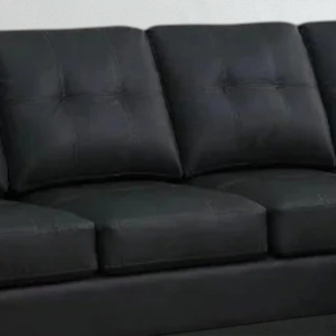 Coral Sectional Sofa in PU Upholstery With Reversible Chaise & Cup Holders - Black