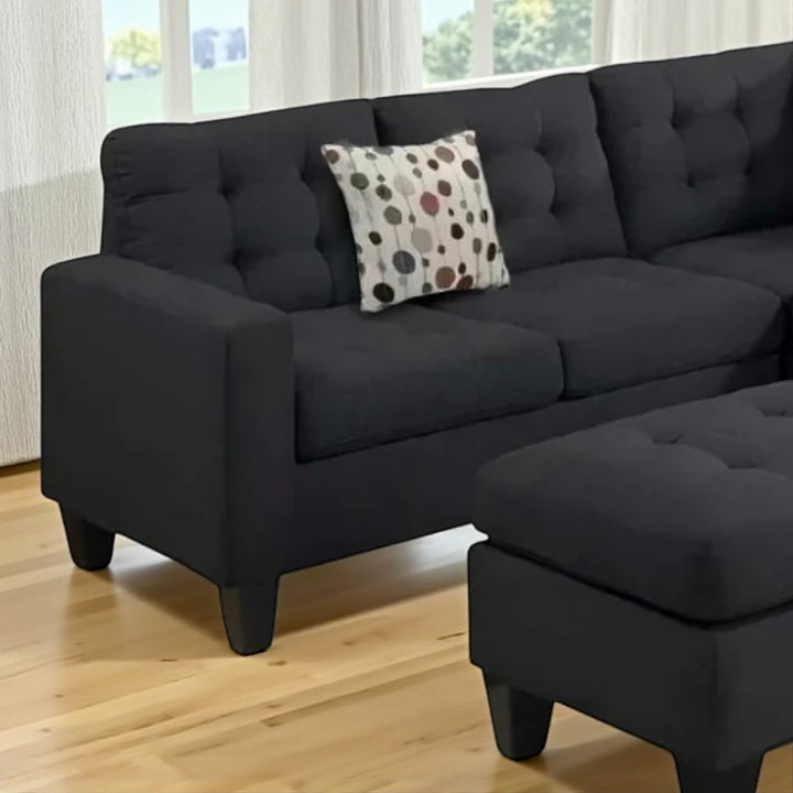 Arcadia Fabric Upholstered Sectional Sofa in 4-Piece With Cocktail Ottoman - Black | Stylish, Comfortable & Built to Last