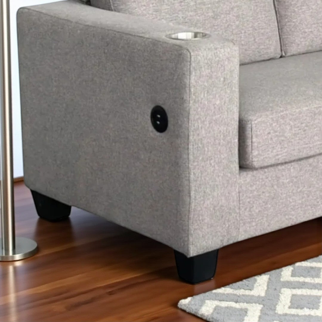 Glow Fabric Upholstered Sectional Sofa With USB Charging Ports & Reversible Chaise - Grey | Modern, Sturdy & Comfortable