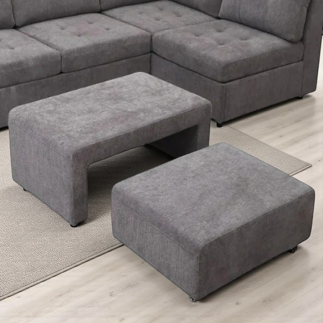 Ethra Fabric Upholstered Sectional Sofa With Ottoman & Nesting Bench - Grey | Modern, Durable & Comfortable