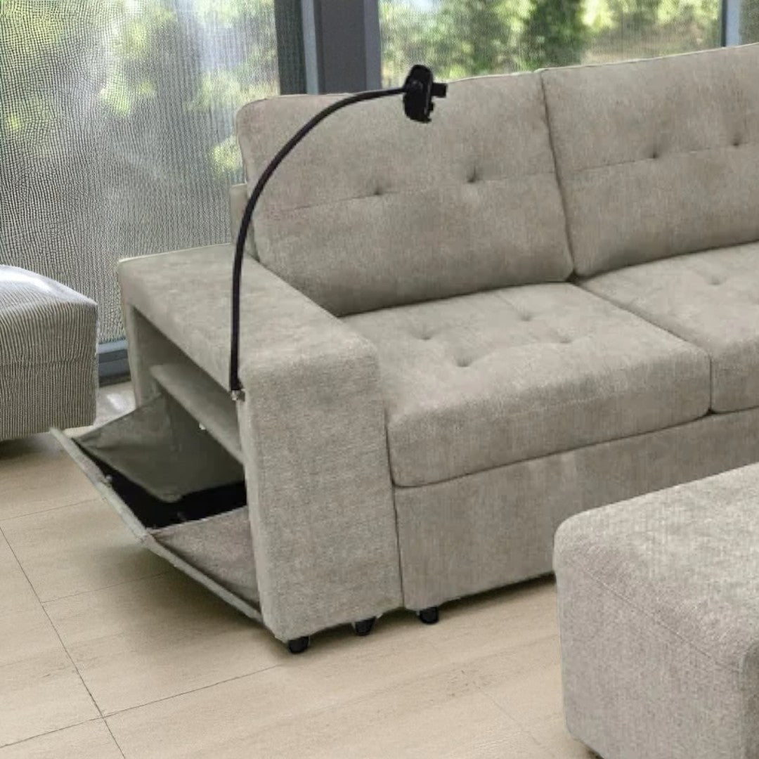 Ethra Fabric Upholstered Sectional Sofa With Ottoman & Nesting Bench - Beige | Modern, Durable & Comfortable