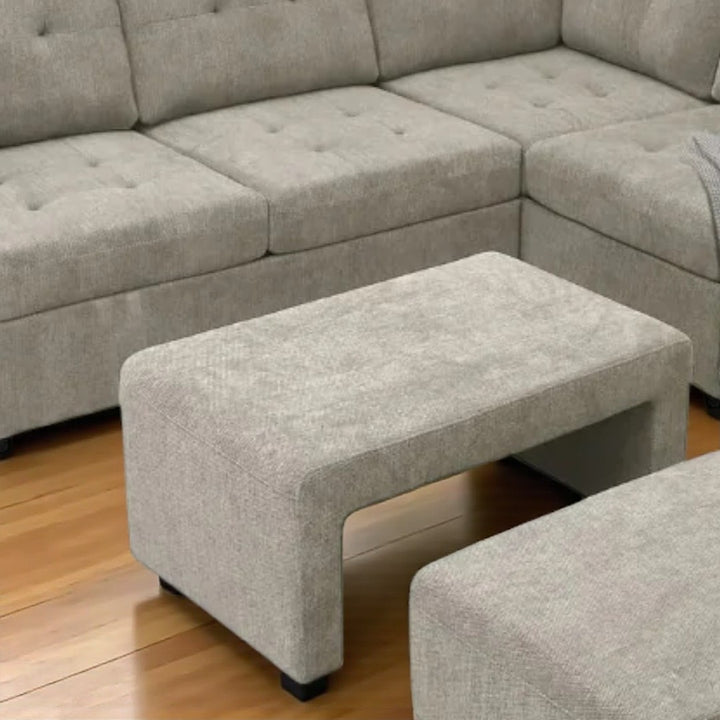 Ethra Fabric Upholstered Sectional Sofa With Ottoman & Nesting Bench - Beige | Modern, Durable & Comfortable