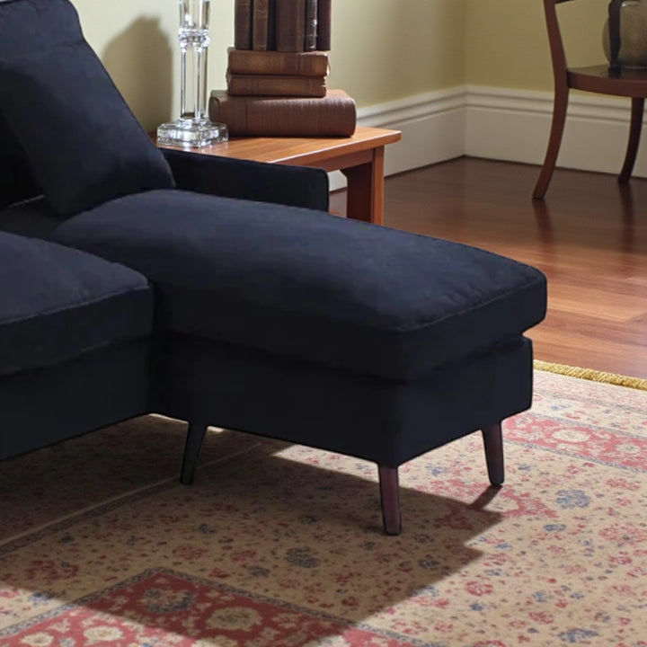 Breeze Sectional Sofa in Fabric Upholstery With Reversible Chaise - Black | Classic, Streamlined & Comfortable