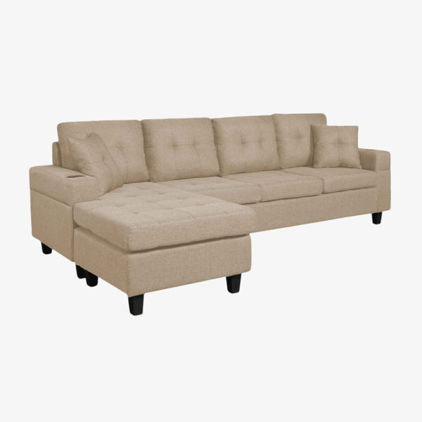 Willow Fabric Upholstered Sectional Sofa - Beige | Modern, Sturdy, Comfortable & Reversible