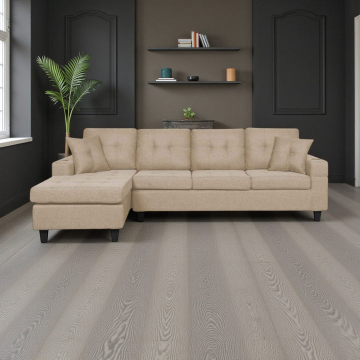 Willow Fabric Upholstered Sectional Sofa - Beige | Modern, Sturdy, Comfortable & Reversible