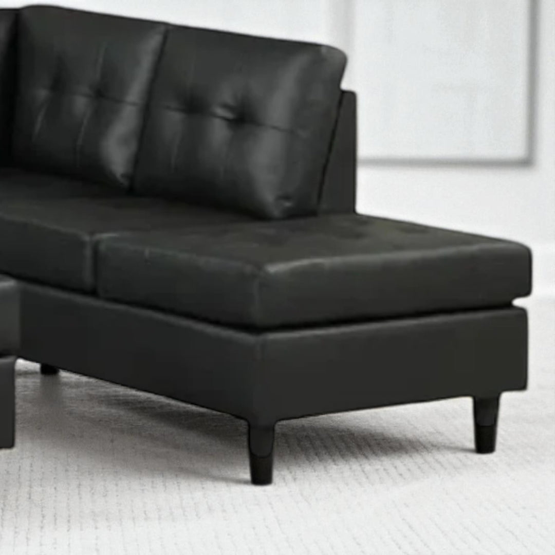 Moonwave Leather Upholstered Sectional Sofa With Reversible Chaise - Black | Timeless, Stylish & Comfortable