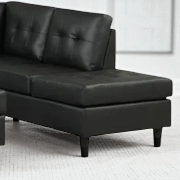Moonwave Leather Upholstered Sectional Sofa With Reversible Chaise - Black | Timeless, Stylish & Comfortable