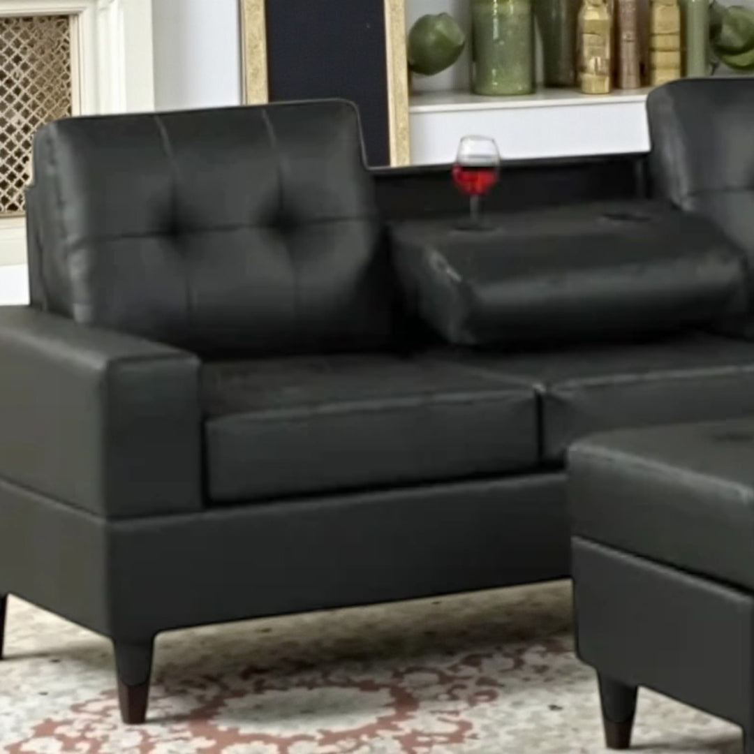 Moonwave Leather Upholstered Sectional Sofa With Reversible Chaise - Black | Timeless, Stylish & Comfortable