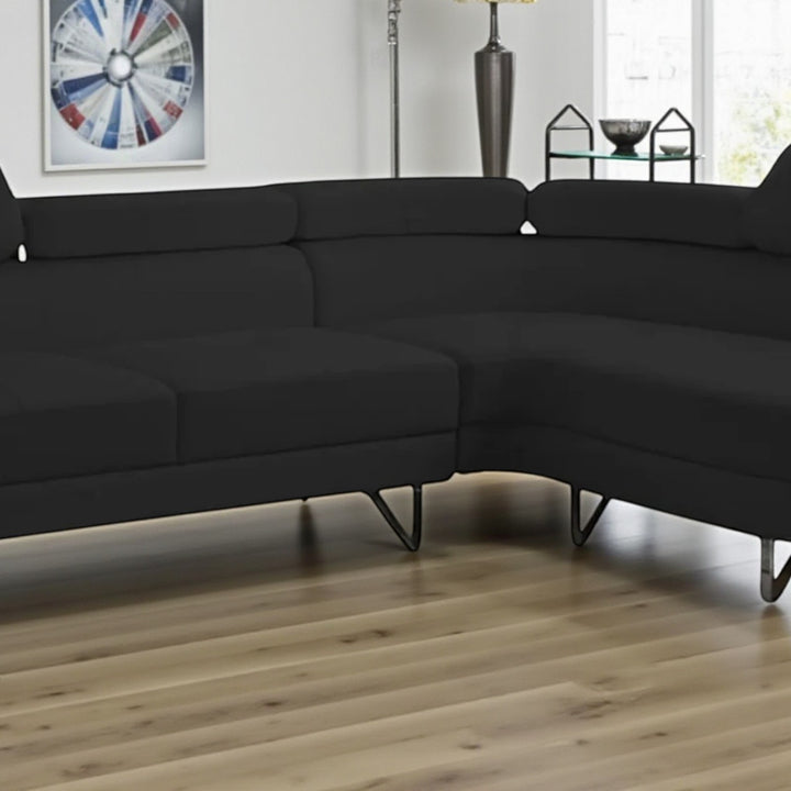 Flex Leather Upholstered Sectional Sofa With Faux & RHF Chaise - Bloom Black | Simplistic, Durable & Affordable