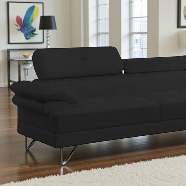 Flex Leather Upholstered Sectional Sofa With Faux & RHF Chaise - Bloom Black | Simplistic, Durable & Affordable