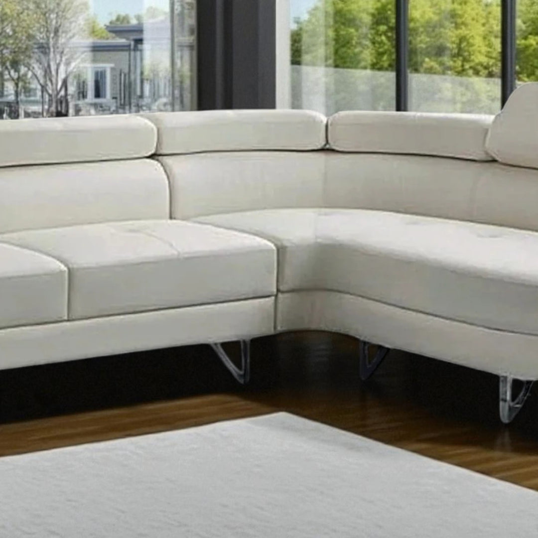 Flex Leather Upholstered Sectional Sofa With Faux & RHF Chaise - Flourish White | Affordable, Durable & Comfortable