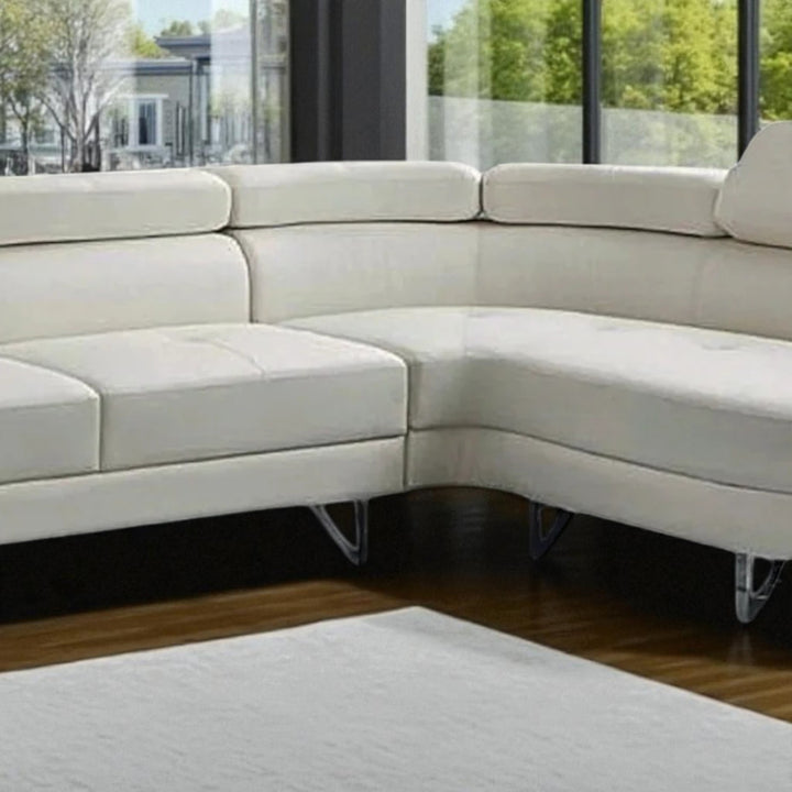Flex Leather Upholstered Sectional Sofa With Faux & RHF Chaise - Flourish White | Affordable, Durable & Comfortable