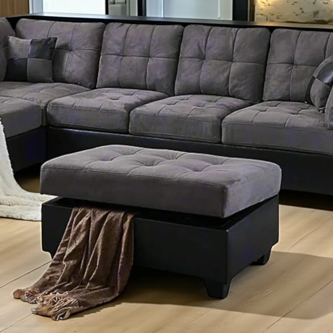 Sona Fabric Upholstered Sectional Sofa With LHF Chaise & Storage Ottoman - Grey | Modern, Comfortable & Built to Last