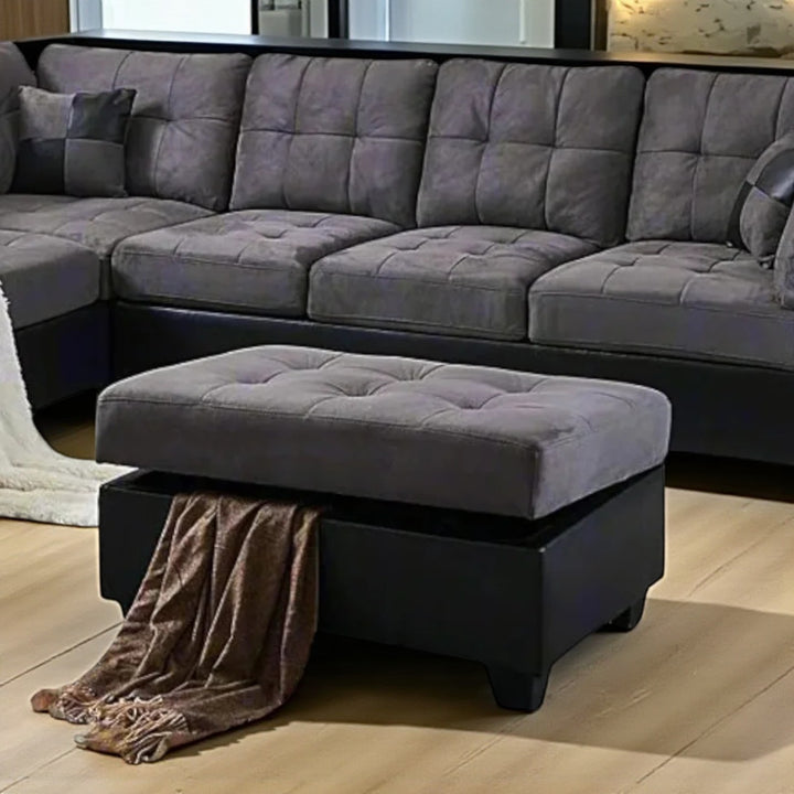 Sona Fabric Upholstered Sectional Sofa With LHF Chaise & Storage Ottoman - Grey | Modern, Comfortable & Built to Last