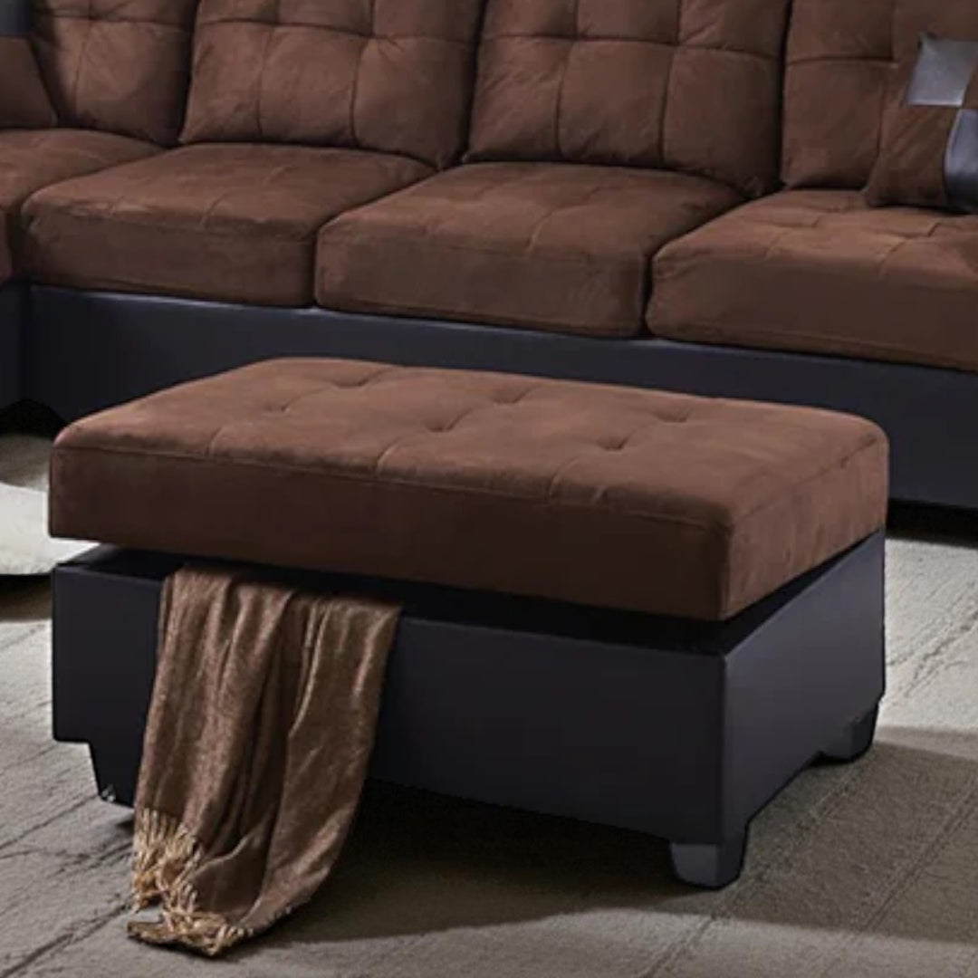 Sona Fabric Upholstered Sectional Sofa With LHF Chaise & Storage Ottoman - Chocolate | Modern, Durable & Comfortable