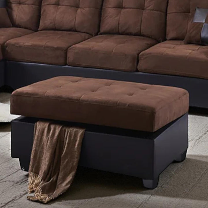 Sona Fabric Upholstered Sectional Sofa With LHF Chaise & Storage Ottoman - Chocolate | Modern, Durable & Comfortable