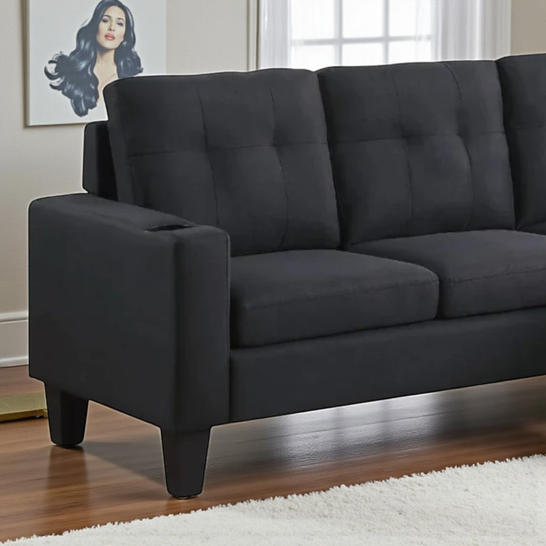 Nest Sectional Sofa in Fabric Upholstery With Reversible Chaise - Black | Contemporary, Long-Lasting & Comfortable