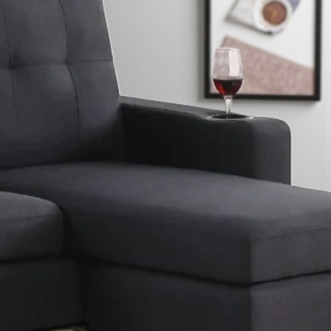 Nest Sectional Sofa in Fabric Upholstery With Reversible Chaise - Black | Contemporary, Long-Lasting & Comfortable