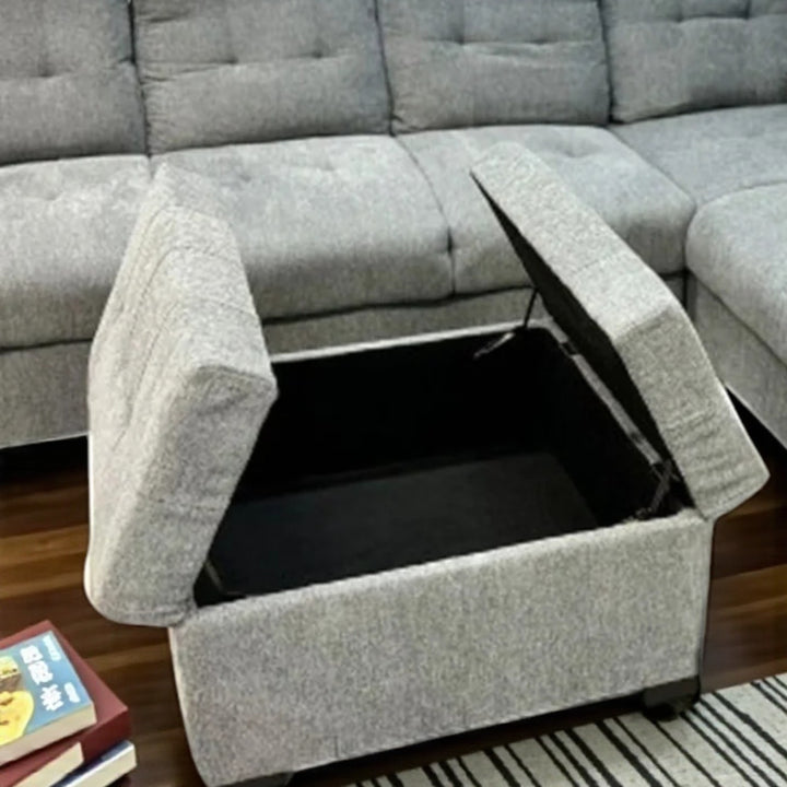 Intra Sectional Sofa With RHF Chaise & Storage Ottoman - Exquisite Grey | Modern, Sturdy & Comfortable