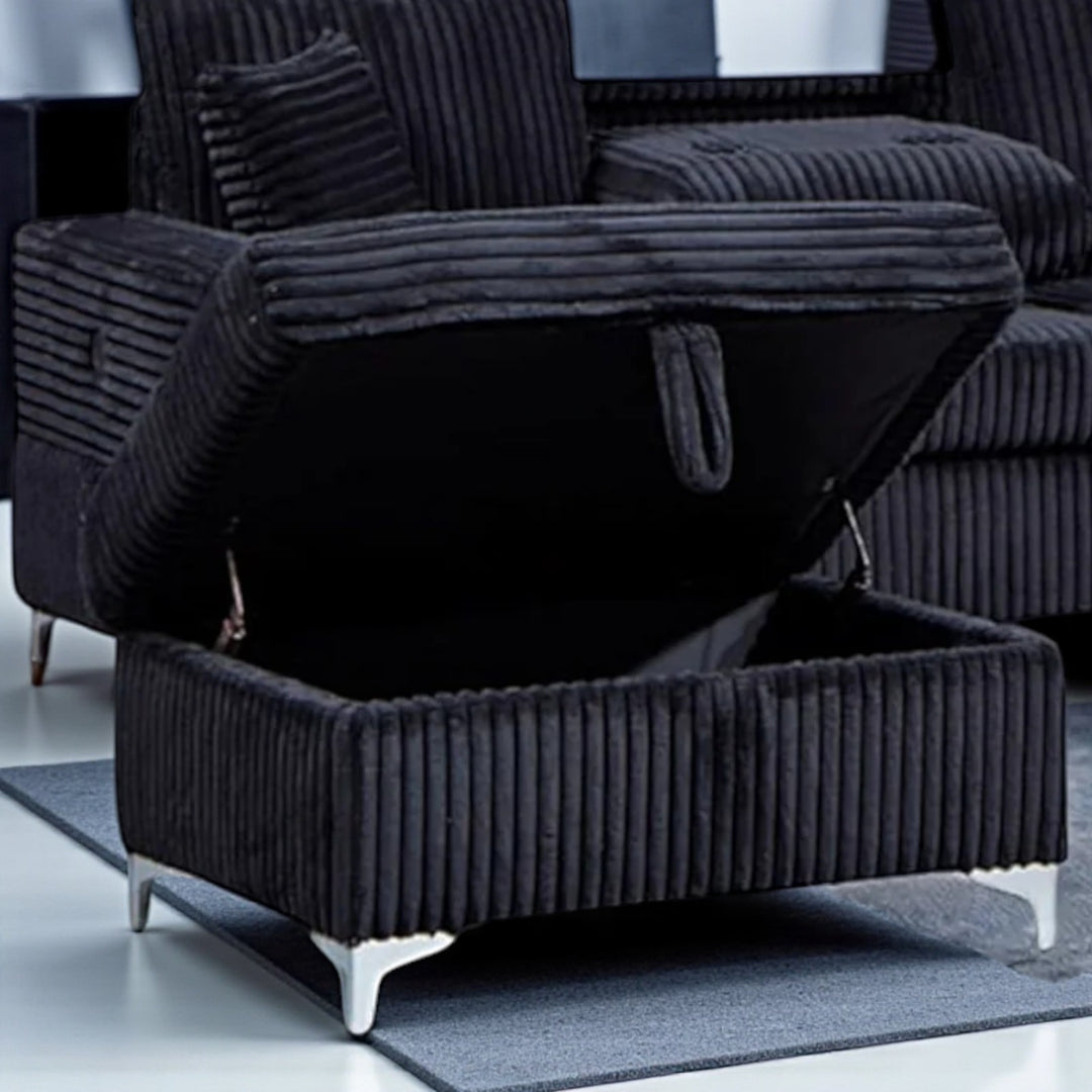 Serene Fabric Upholstered Sectional Sofa with Dual Corner Chaise - Black | Stylish, Sturdy, Comfortable & Affordable