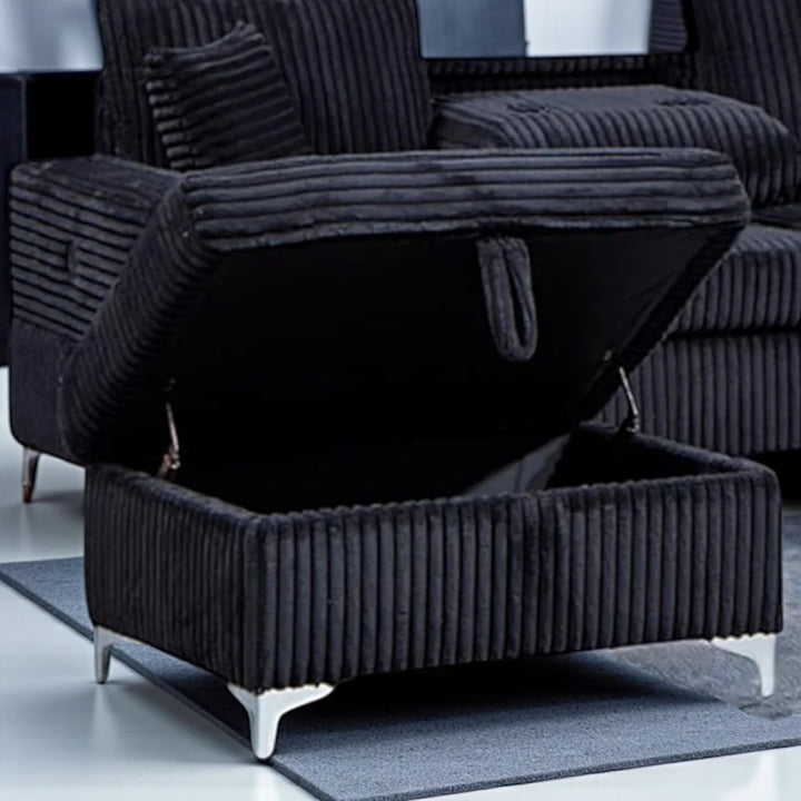 Serene Fabric Upholstered Sectional Sofa with Dual Corner Chaise - Black | Stylish, Sturdy, Comfortable & Affordable