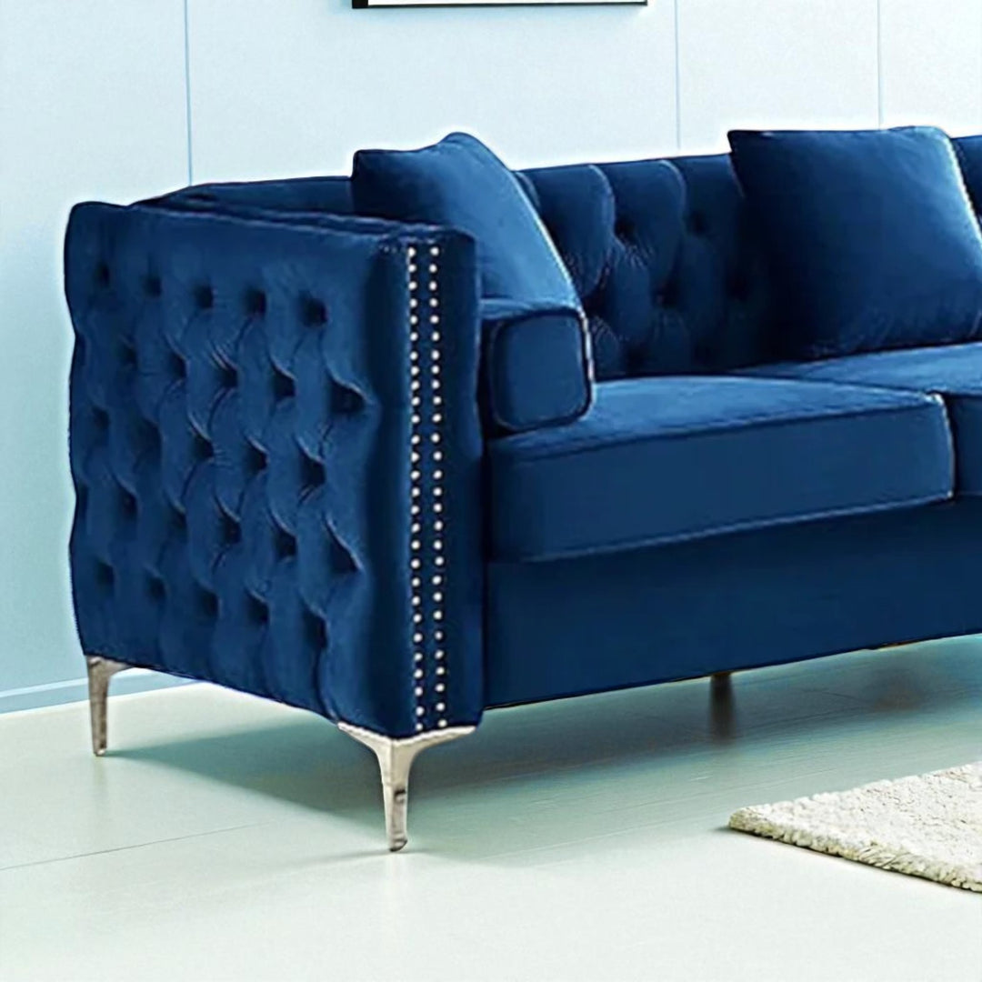 Cove Reversible Sectional Sofa In Velvet Upholstery -  Blue | Elegant, Resilient & Comfortable