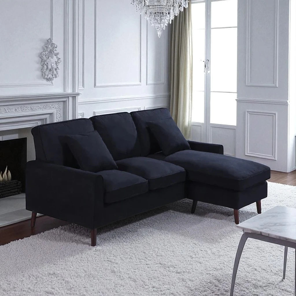 Breeze Sectional Sofa in Fabric Upholstery With Reversible Chaise - Black | Classic, Streamlined & Comfortable