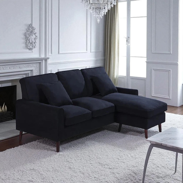 Breeze Sectional Sofa in Fabric Upholstery With Reversible Chaise - Black | Classic, Streamlined & Comfortable