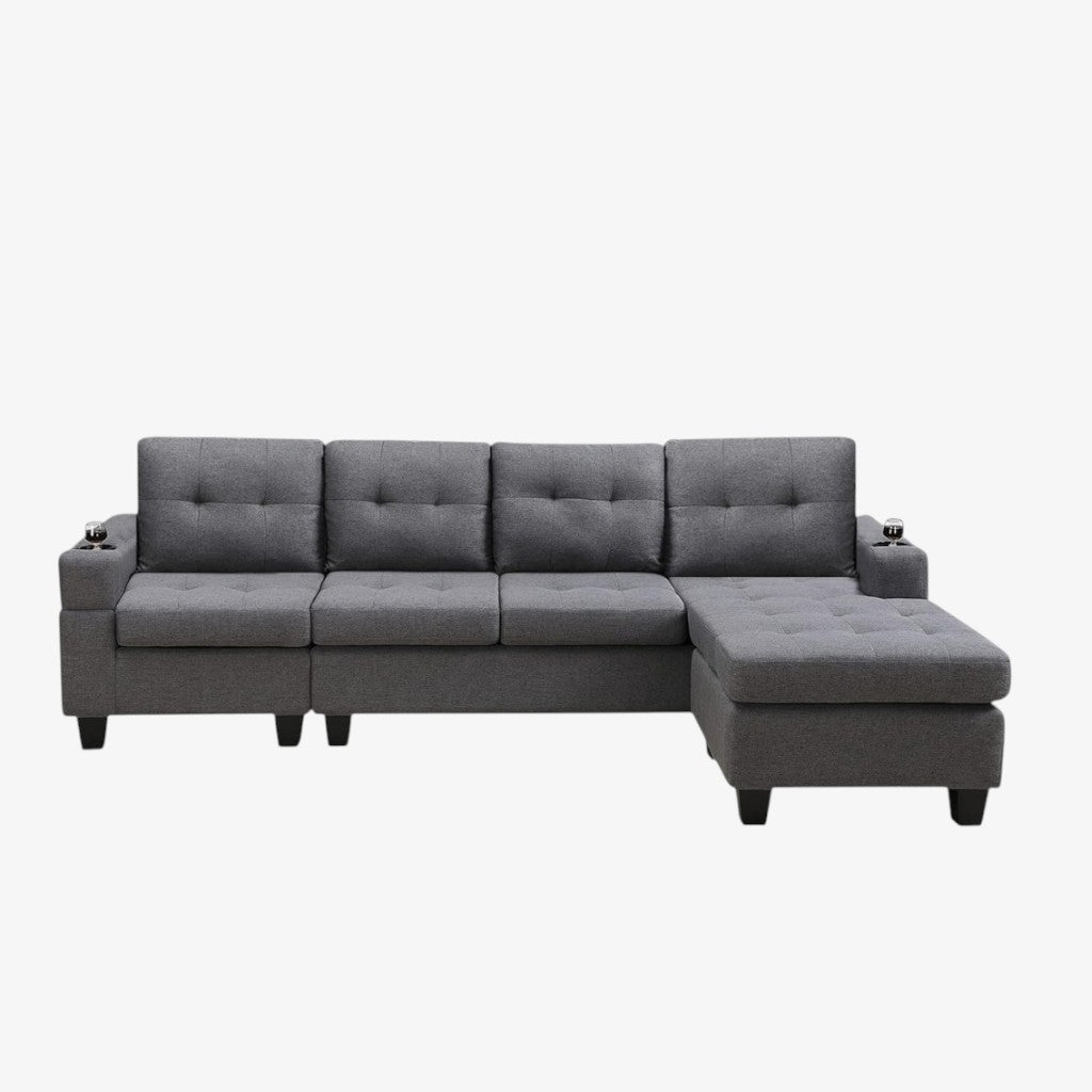 Willow Fabric Upholstered Sectional Sofa - Grey | Modern, Sturdy, Comfortable & Reversible