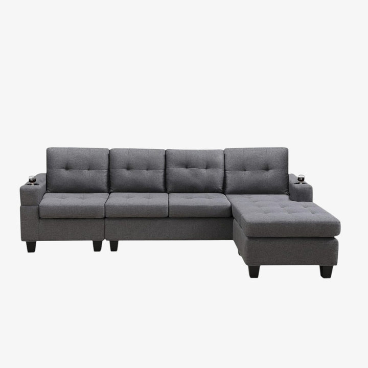 Willow Fabric Upholstered Sectional Sofa - Grey | Modern, Sturdy, Comfortable & Reversible