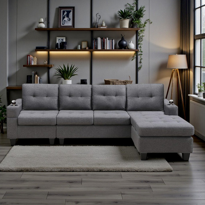 Willow Fabric Upholstered Sectional Sofa - Grey | Modern, Sturdy, Comfortable & Reversible